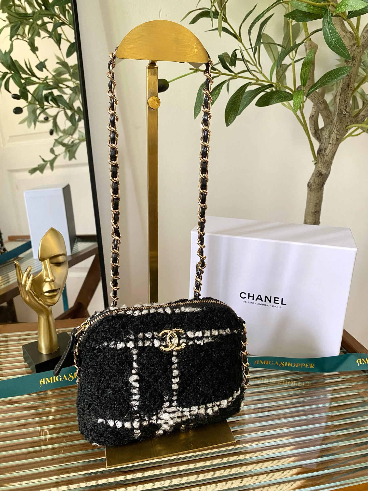 CHA NEL VIP Tweed Sling Pouch Black