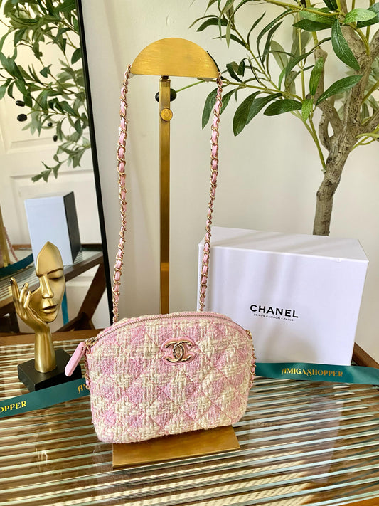 CHA NEL VIP Tweed Sling Pouch Pink